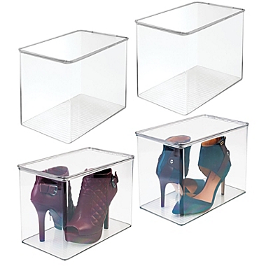 mDesign Stackable Closet Shoe Storage Bin Box with Lid, Clear, 4-Pack. View a larger version of this product image.