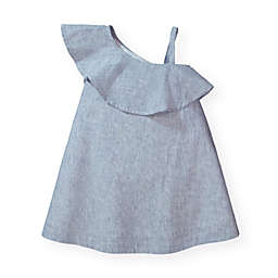 Hope & Henry Girls' One Shoulder Flounce Dress (Blue Micro Stripe, 6-12 Months)