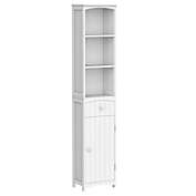HOMCOM 67" Tall Bathroom Storage Cabinet, Freestanding Linen Tower with 3-Tier Shelf, Drawer and Cupboard, Narrow Side Floor Organizer, White