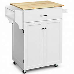 Costway Utility Rolling Storage Cabinet Kitchen Island Cart with Spice Rack-White
