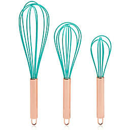 Juvale Teal Silicone Whisk Set with Rose Gold Handle for Baking (3 Sizes, 3 Pack)