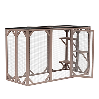PawHut Cat Cage Indoor Outdoor Wooden Enclosure Pet House Small Animal Cage  Hutch Suitable for Rabbit, Dogs, Kitten, Crate Kennel with Waterproof Roof,  Multi-Level Platforms, Lock, Brown | Bed Bath & Beyond