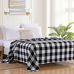 Sweet Home Collection 100% Fine Cotton Blanket Luxurious Breathable Weave Stylish Design Soft and Comfortable All Season Warmth, King, Buffalo Plaid Black White