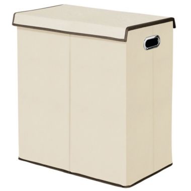 mDesign Divided Laundry Hamper Basket with Lid, Chrome Handles. View a larger version of this product image.