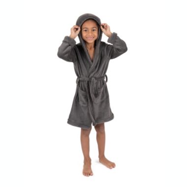 Leveret Kids Fleece Hooded Robe Neutral Solid Color. View a larger version of this product image.
