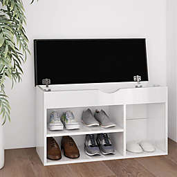 vidaXL Shoe Bench with Cushion High Gloss White 31.5