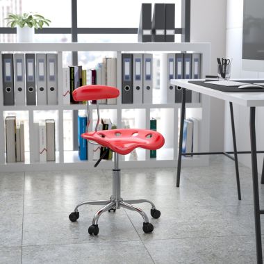 Flash Furniture Elliott Vibrant Red and Chrome Swivel Task Office Chair with Tractor Seat. View a larger version of this product image.