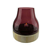 Northlight 9.75" Merlot Colored Glass Pillar Candle Holder with Wooden Base