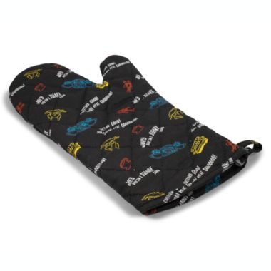 Friends TV Show Icons & Quotes Black Oven Mitt Cute Home Kitchen Accessories and Household Items, Housewarming Gift Thick Heat Resistant Gloves For Cooking and Baking. View a larger version of this product image.