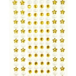 Wrapables 164 pieces Crystal Flower and Pearl Stickers Adhesive Rhinestones / Gold