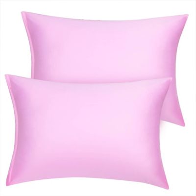 PiccoCasa Set of 2 Standard Satin Pillowcase with Zipper, Super Soft and Luxury, Silky Pillow Cases Covers, 20"x26", Pink