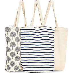 Juvale Reusable Tote Bags, Cotton Canvas Cloth for Grocery, Shopping (3 Designs, 15x16.5 inches)