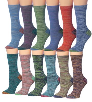 Tipi Toe, Women&#39;s 12 Pairs Colorful Patterned Crew Socks