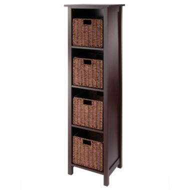 Milan 5-Pc Storage Shelf with 4 Foldable Woven Baskets, Walnut. View a larger version of this product image.