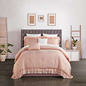 Chic Home Kensley Comforter Set Washed Crinkle Ruffled Flange Border Design Bed In A Bag Blush, King