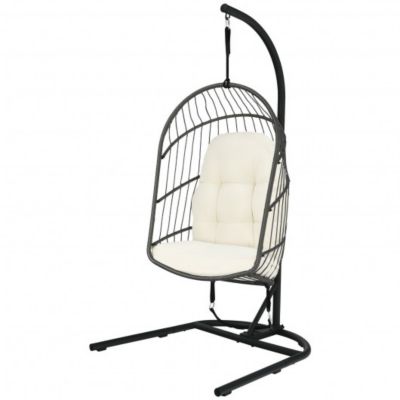 Costway Hanging Wicker Egg Chair with Stand -Beige | Bed Bath &