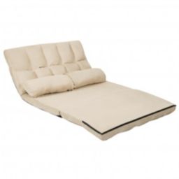Costway Foldable Floor 6-Position Adjustable Lounge Couch-Beige