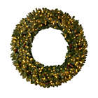 Alternate image 0 for Nearly Natural 5&#39;D Flocked Artificial Christmas Wreath with Pinecones, 300 Clear LED Lights and 680 Bendable Branches
