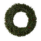 Alternate image 2 for Nearly Natural 5&#39;D Flocked Artificial Christmas Wreath with Pinecones, 300 Clear LED Lights and 680 Bendable Branches