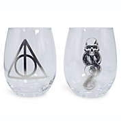 Harry Potter Icons 20-Ounce Stemless Wine Glasses, Set of 2   Drinking Cup Cocktail Glasses For Home Barware Set, Kitchen Decor   Wizarding World Gifts and Collectibles