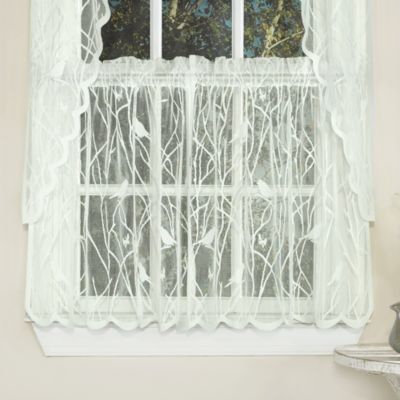 Sweet Home Collection   Knit Lace Polyester SongBird Motif Kitchen Window Curtain, 24" Tier & Valance Set, White