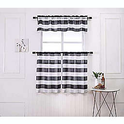 MarCielo 3 Piece Buffalo Kitchen Curtain With Swag and Tier Window Treatment Set