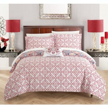 Chic Home Bristol 4 Pieces Duvet Cover Set Cotton Zipper Closure Pillow Shams - Queen 90" x 90" - Pink. View a larger version of this product image.