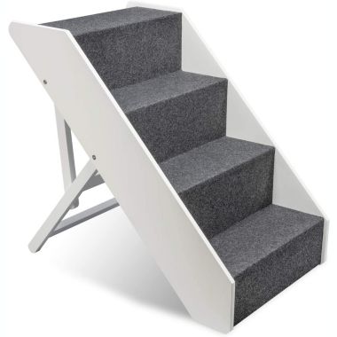 Arf Pets Wood Dog Stairs, 4 Levels Height Adjustment Wide Pet Steps, Foldable, White. View a larger version of this product image.