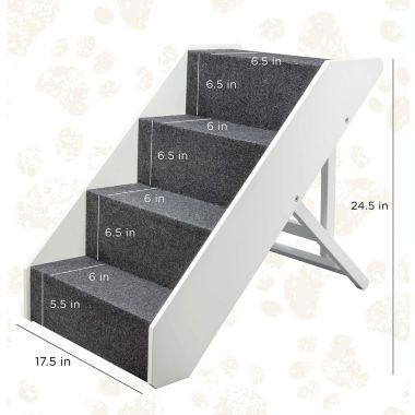 Arf Pets Wood Dog Stairs, 4 Levels Height Adjustment Wide Pet Steps, Foldable, White. View a larger version of this product image.