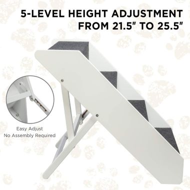 Arf Pets Wood Dog Stairs, 4 Levels Height Adjustment Wide Pet Steps, Foldable, White. View a larger version of this product image.