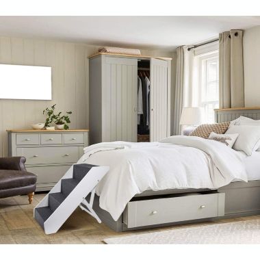 Arf Pets Wood Dog Stairs, 4 Levels Height Adjustment Wide Pet Steps, Foldable, White. View a larger version of this product image.