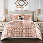Chic Home Shefield 5 Piece Comforter Set Geometric Gold Tone Metallic Lattice Pattern Print Bedding - Decorative Pillows Shams Included - King 102" x 96" - Blush