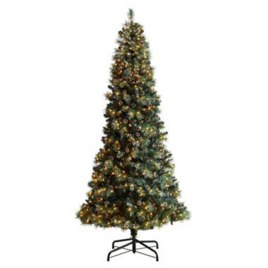 Nearly Natural Home Decorative 9' Frosted Tip British Columbia Mountain Pine Artificial Christmas Tree with 700 Clear Lights, Pine Cones and 1512 Bendable Branches. View a larger version of this product image.
