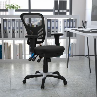 Flash Furniture Nicholas Mid-Back Black Mesh Multifunction Executive Swivel Ergonomic Office Chair with Adjustable Arms. View a larger version of this product image.