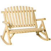 Outsunny Wooden Rocking Chair, Indoor Outdoor Porch Rocker with Slatted Design, High Back for Backyard, Garden, Natural