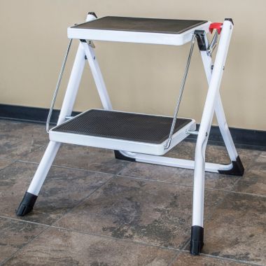 Amerihome Mini Compact Foldaway Design 2-Step Utility Stool - White,Black. View a larger version of this product image.