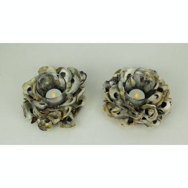 Things2Die4 Natural Oyster Shell and Glass Tealight Candle Holder Set of 2. View a larger version of this product image.