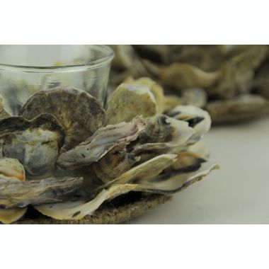 Things2Die4 Natural Oyster Shell and Glass Tealight Candle Holder Set of 2. View a larger version of this product image.
