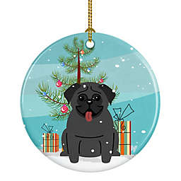 Caroline's Treasures Merry Christmas Tree Pug Black Ceramic Ornament 2.8 x 2.8