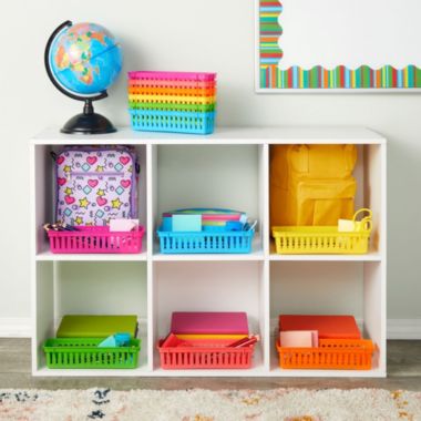 Juvale 12 Pack Small Pencil Holder Tray for Kids Desks, Colored Baskets for Organizing Classroom Supplies, 6 Rainbow Colors (10 In). View a larger version of this product image.