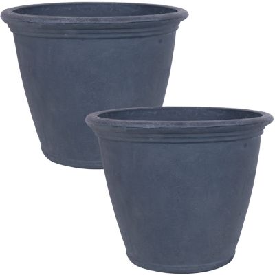Sunnydaze Anjelica Polyresin Indoor/Outdoor Unbreakable Double-Walled UV-Resistant Flower Pot Planter - 24" Diameter - 2-Pack - Slate