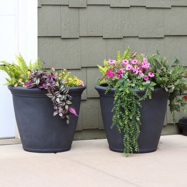 Sunnydaze Anjelica Polyresin Indoor/Outdoor Unbreakable Double-Walled UV-Resistant Flower Pot Planter - 24" Diameter - 2-Pack - Slate. View a larger version of this product image.