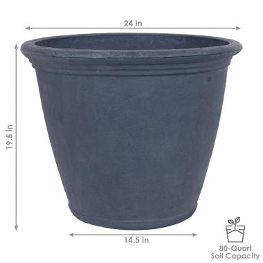 Sunnydaze Anjelica Polyresin Indoor/Outdoor Unbreakable Double-Walled UV-Resistant Flower Pot Planter - 24" Diameter - 2-Pack - Slate. View a larger version of this product image.