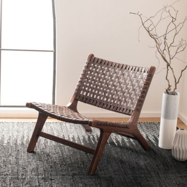 Stock Preferred Leather Woven Accent Chair in Brown. View a larger version of this product image.