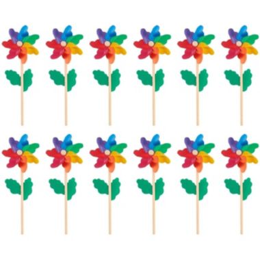 Blue Panda 12 Pack Rainbow Flower Pinwheels for Yard and Garden Decorations (11.2 Inches). View a larger version of this product image.
