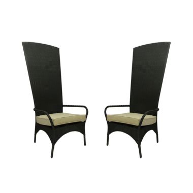 CC Outdoor Living Set of 2 Black Resin Wicker Outdoor Patio King Chairs With Beige Cushions. View a larger version of this product image.