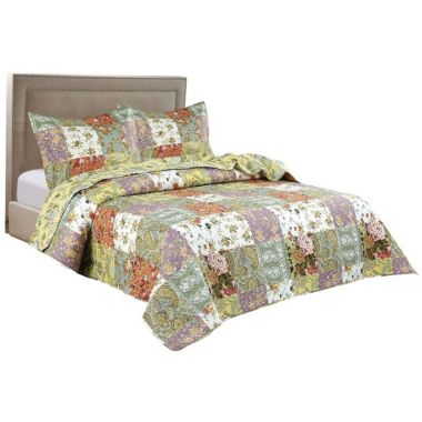 3 PCS Paisley Stitched Pinsonic Reversible Lightweight All Season Bedspread Quilt Coverlet Oversize, Full Size. View a larger version of this product image.