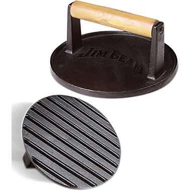 Jim Beam Black Cast Iron Burger Press - 7&#39;&#39; Heavy Duty Burger Press with Solid Wood Handle. View a larger version of this product image.