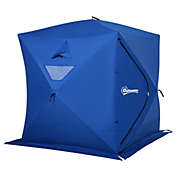 Outsunny 4 Person Ice Fishing Shelter, Waterproof Oxford Fabric Portable Pop-up Ice Tent with 2 Doors for Outdoor Fishing, Blue