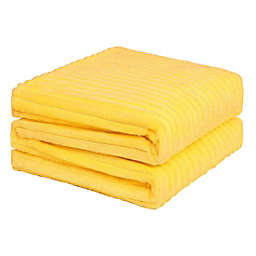 PiccoCasa Plush Flannel Fleece Throw Blanket Twin Size, 3D Jacquard Stripe Solid Plush Microfiber Couch Blanket, Soft Warm Fuzzy Lightweight Blankets for Bed, 59 Inches x 78 Inches Yellow